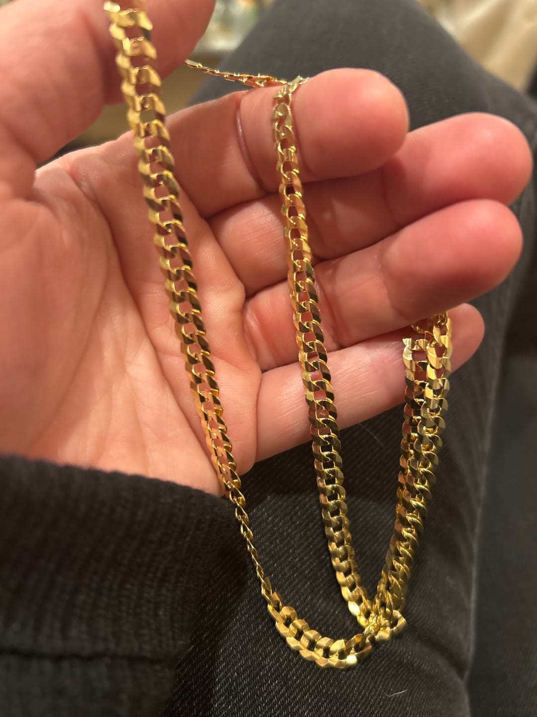 Customer photo review of 14K REAL Solid Yellow Gold 2.00mm-12.50mm Diamond Cut CUBAN Chain