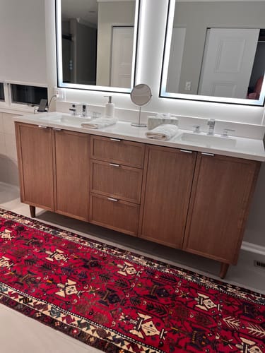 Customer photo review of Cape Breton 72" Mid Century Oak Bathroom Vanity, Double Sink