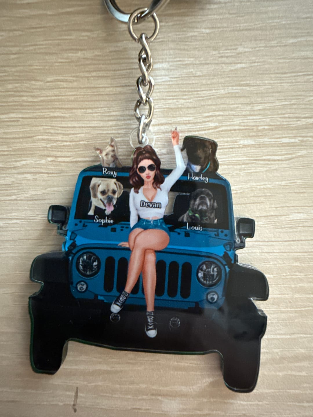 Customer photo review of Personalized A Girl With Off-Road Car And Dog Keychain Gift For Journey Girls