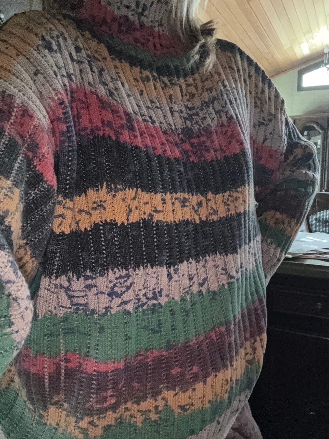 Customer photo review of Women Autumn Colorblock Stripe Half-Turtleneck Sweater