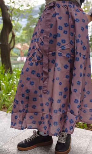 Customer photo review of Bohemian Khaki Elastic Waist Print Linen Skirts Summer