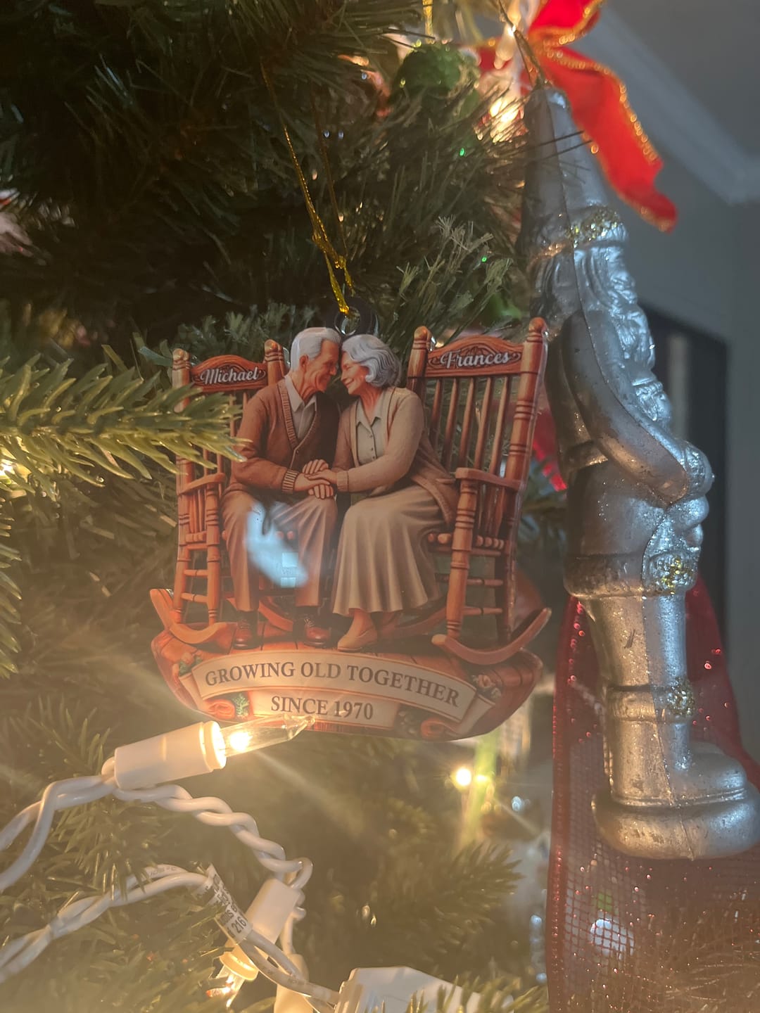 Customer photo review of Old Couple Sitting On Rocking Chairs Together Personalized Christmas Acrylic Ornament