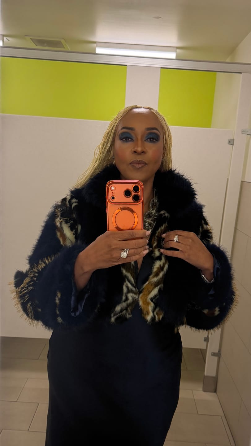 Customer photo review of CHIARA-NAVY FAUX FUR JACKET