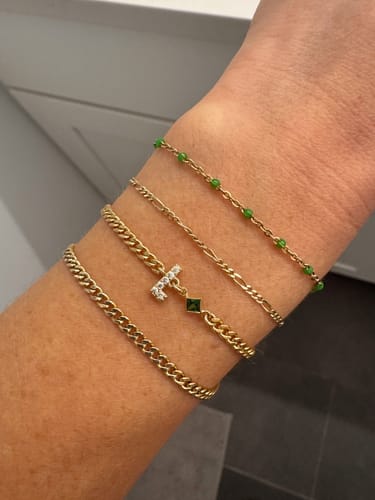Customer photo review of pavé initial + birthstone bracelet