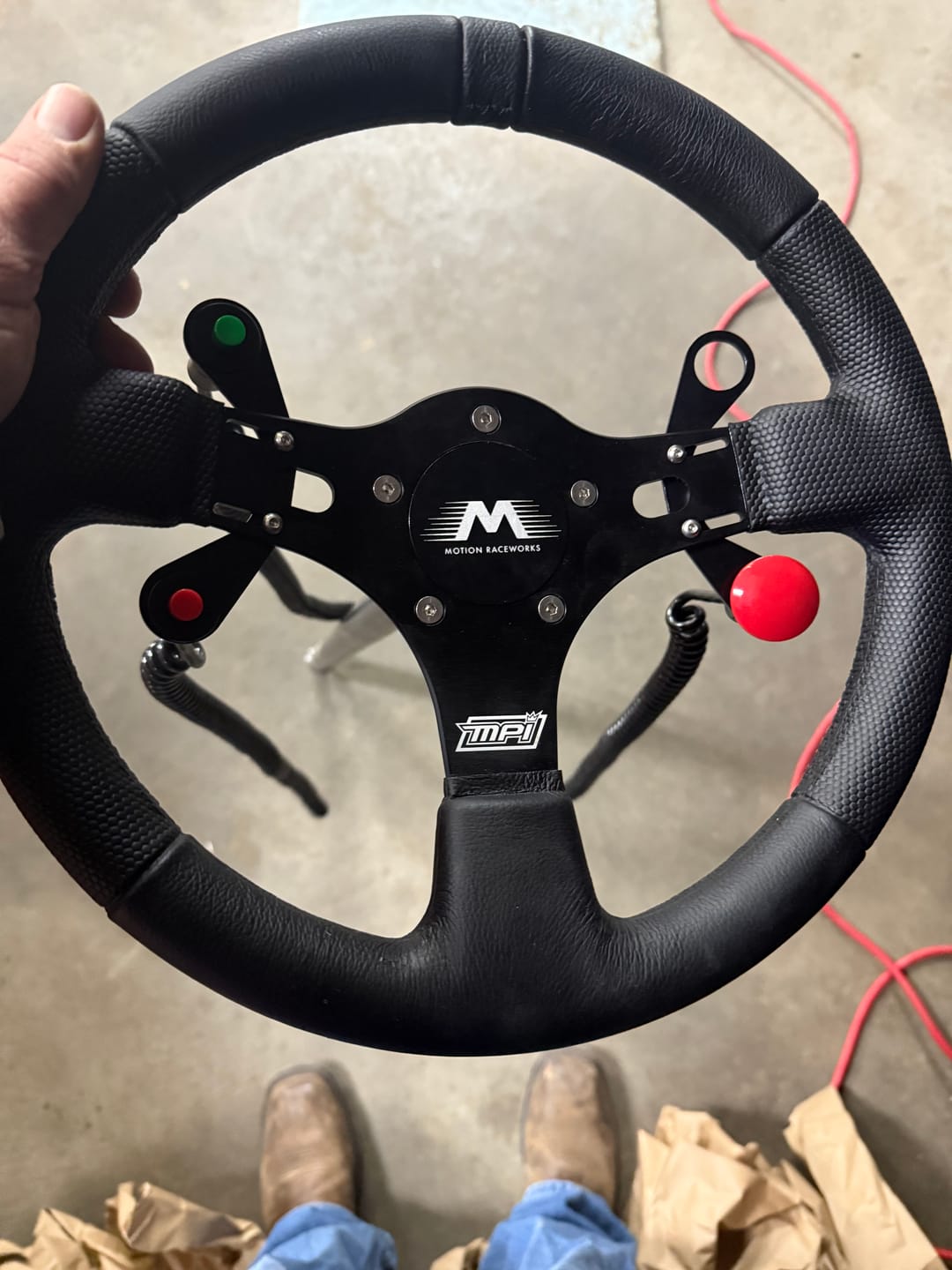 Customer photo review of Motion Raceworks Momentary Small Push Button w/6' Wound Cord (Red or Green)