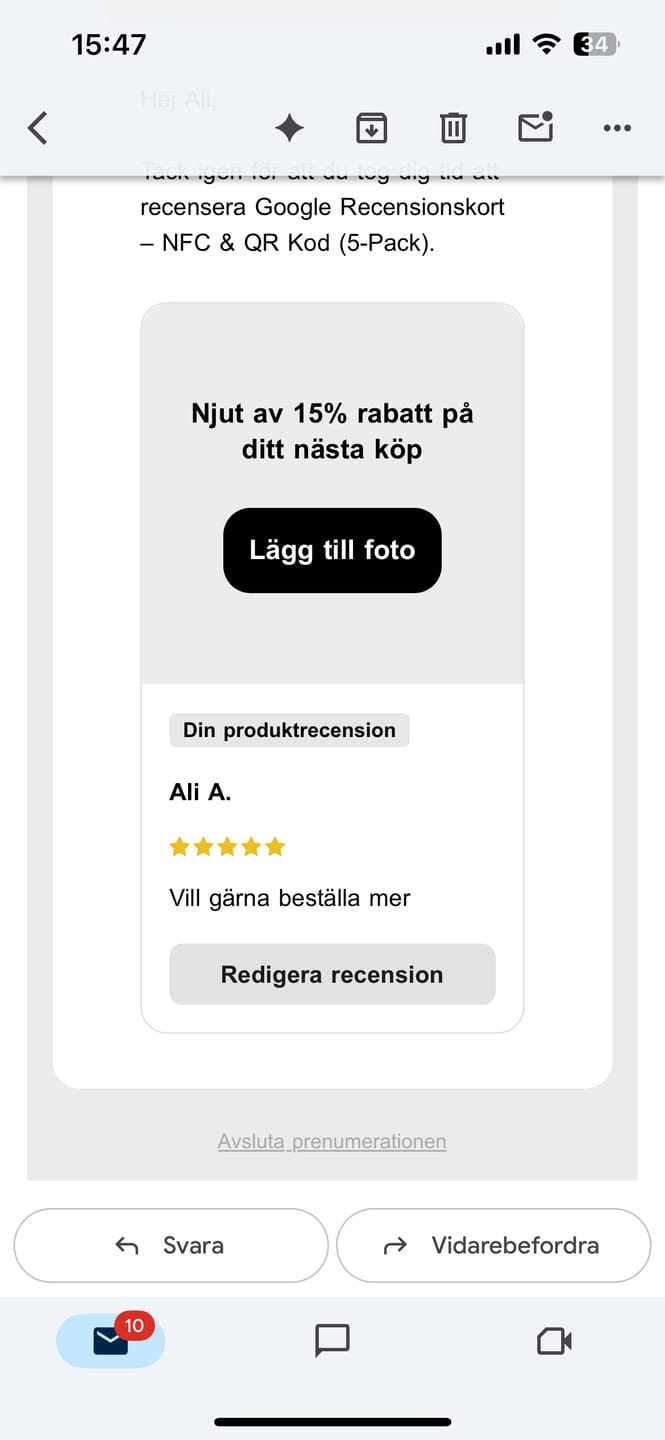 Customer photo review of Google Recensionskort – NFC & QR Kod (5-Pack)