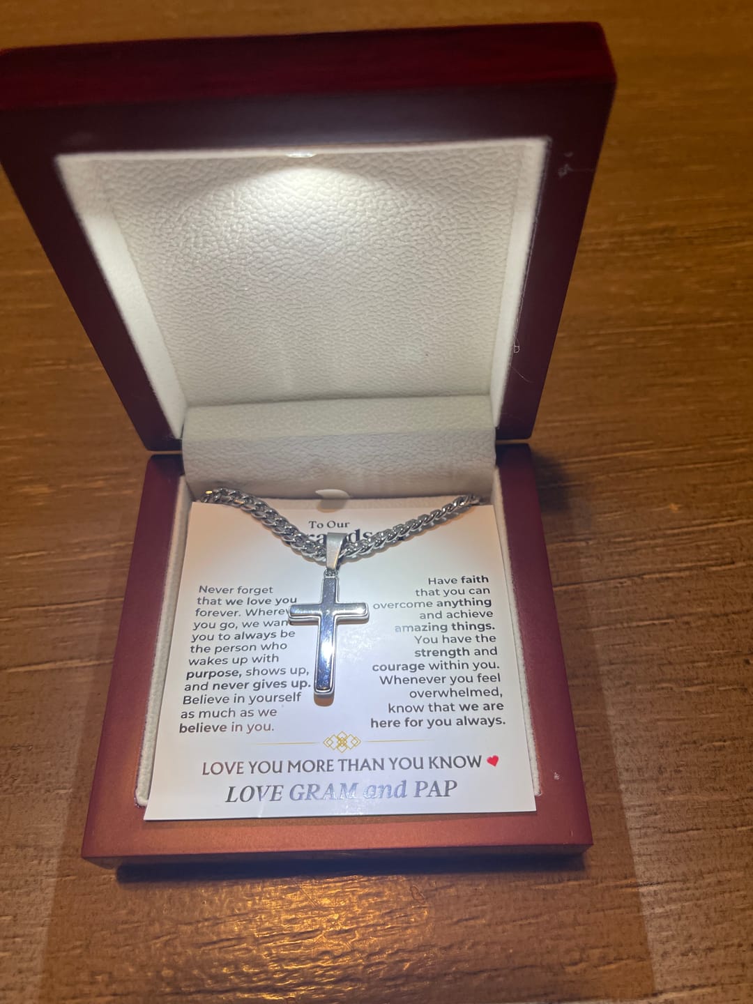 Customer photo review of To My Grandson - Love You More Than You Know - Artisan Cross Gift Set - SS604GS