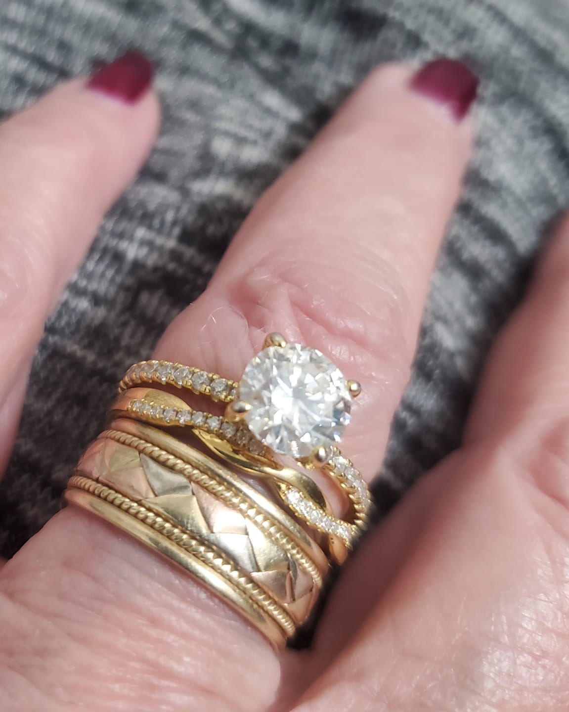 Customer photo review of Twisted Vine Moissanite Half Eternity Wedding Band Stackable Ring
