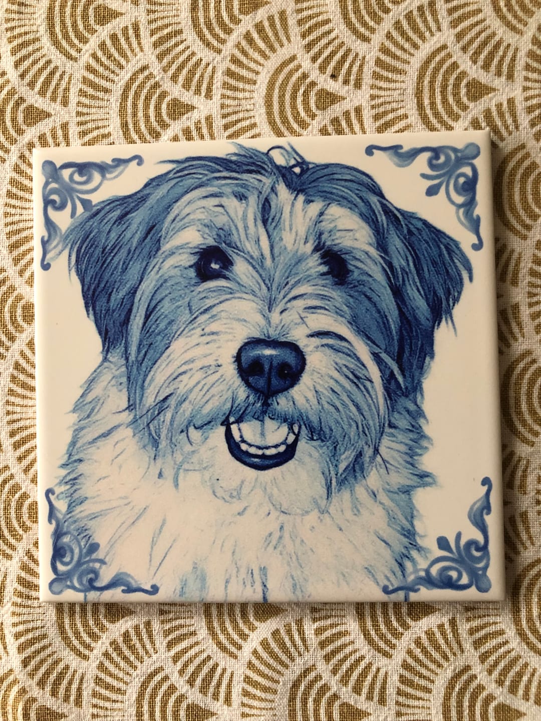 Customer photo review of Delfts Blauw tegeltje bedrukken met jouw eigen huisdier