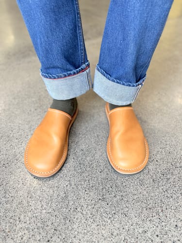 Customer photo review of Hardworking Phil for Hudson's Hill -- Leather Paddle Slide
