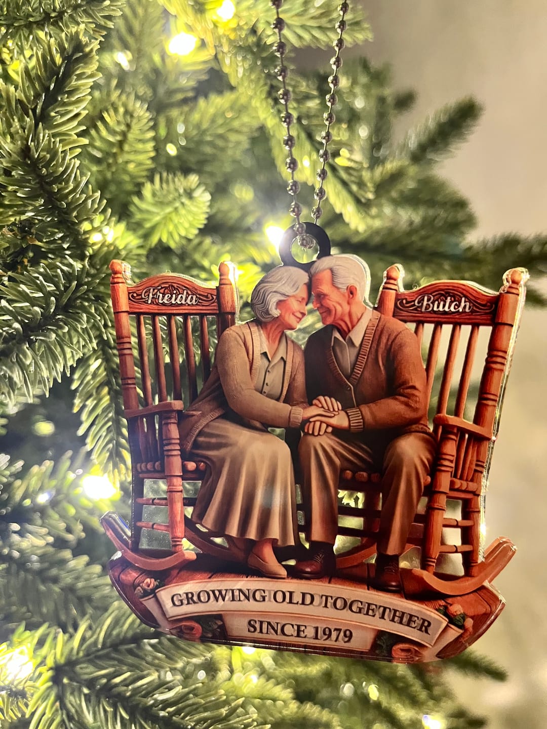 Customer photo review of Old Couple Sitting On Rocking Chairs Together Personalized Christmas Acrylic Ornament