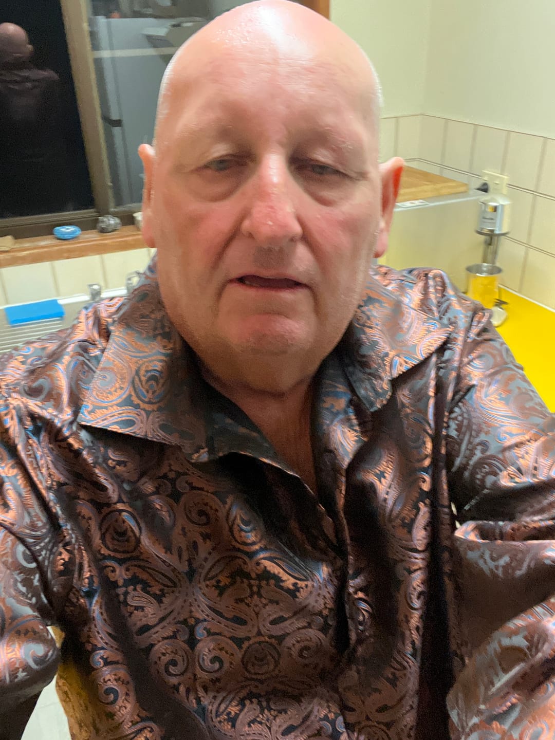 Customer photo review of Barry. Wang Button Down Shirt Brown Woven Paisley Silk Long Sleeve Shirt