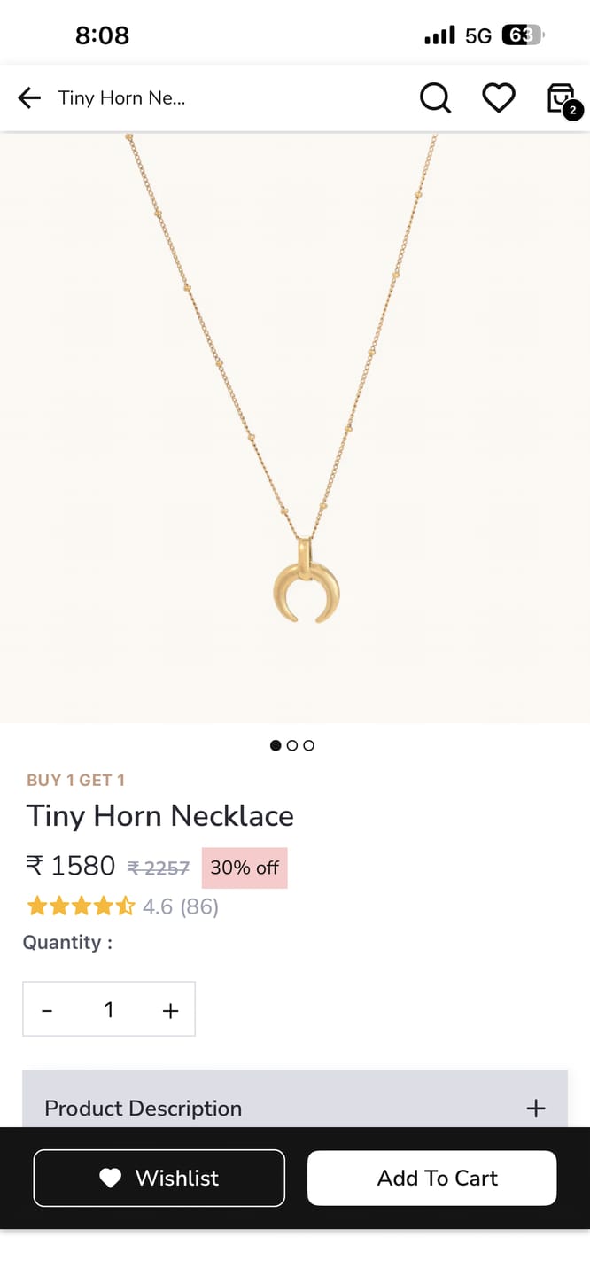 Customer photo review of Tiny Horn Necklace