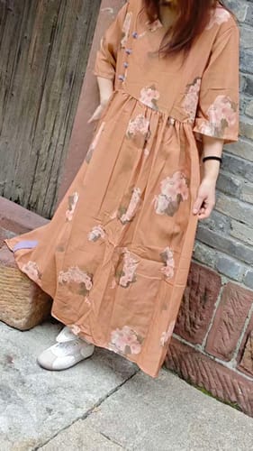 Customer photo review of Women's Ramie Retro Flower Print Dress