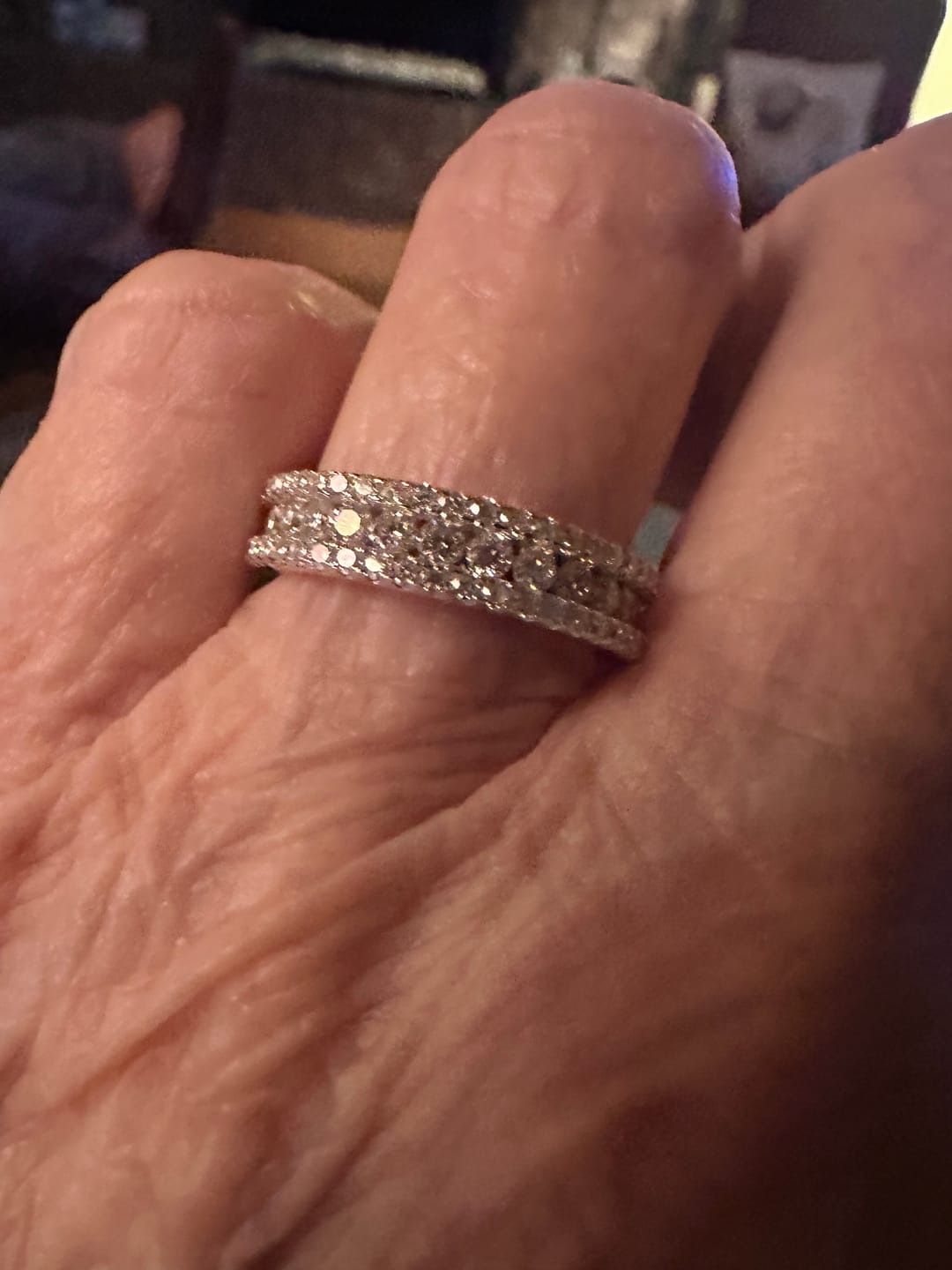 Customer photo review of Moissanite 2.5Ct Classic Round Cut Wide Wedding Band In Sterling Silver