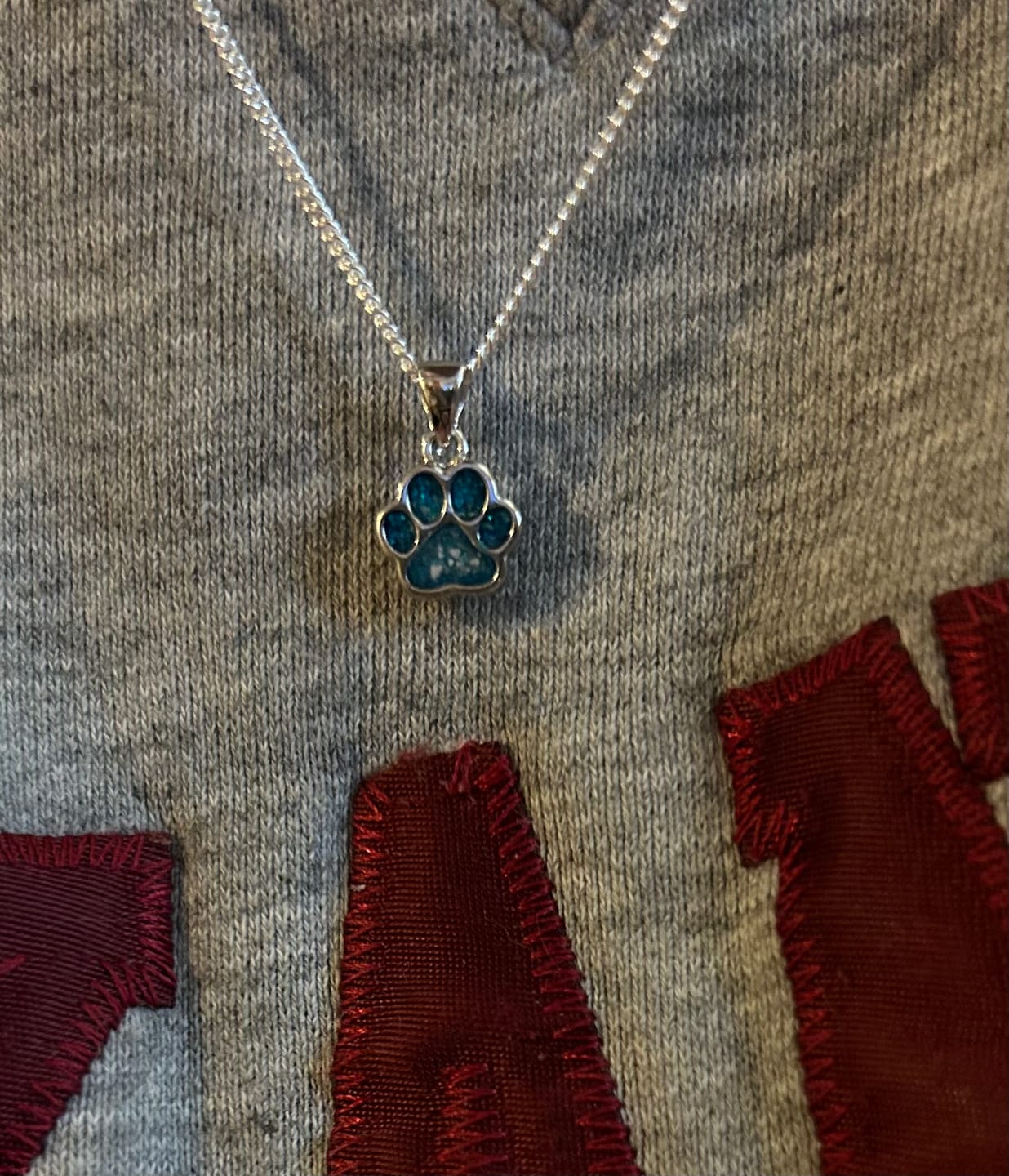 Customer photo review of Dainty Sparkle Toe Pawprint Charm Pendant with Cremation Ashes
