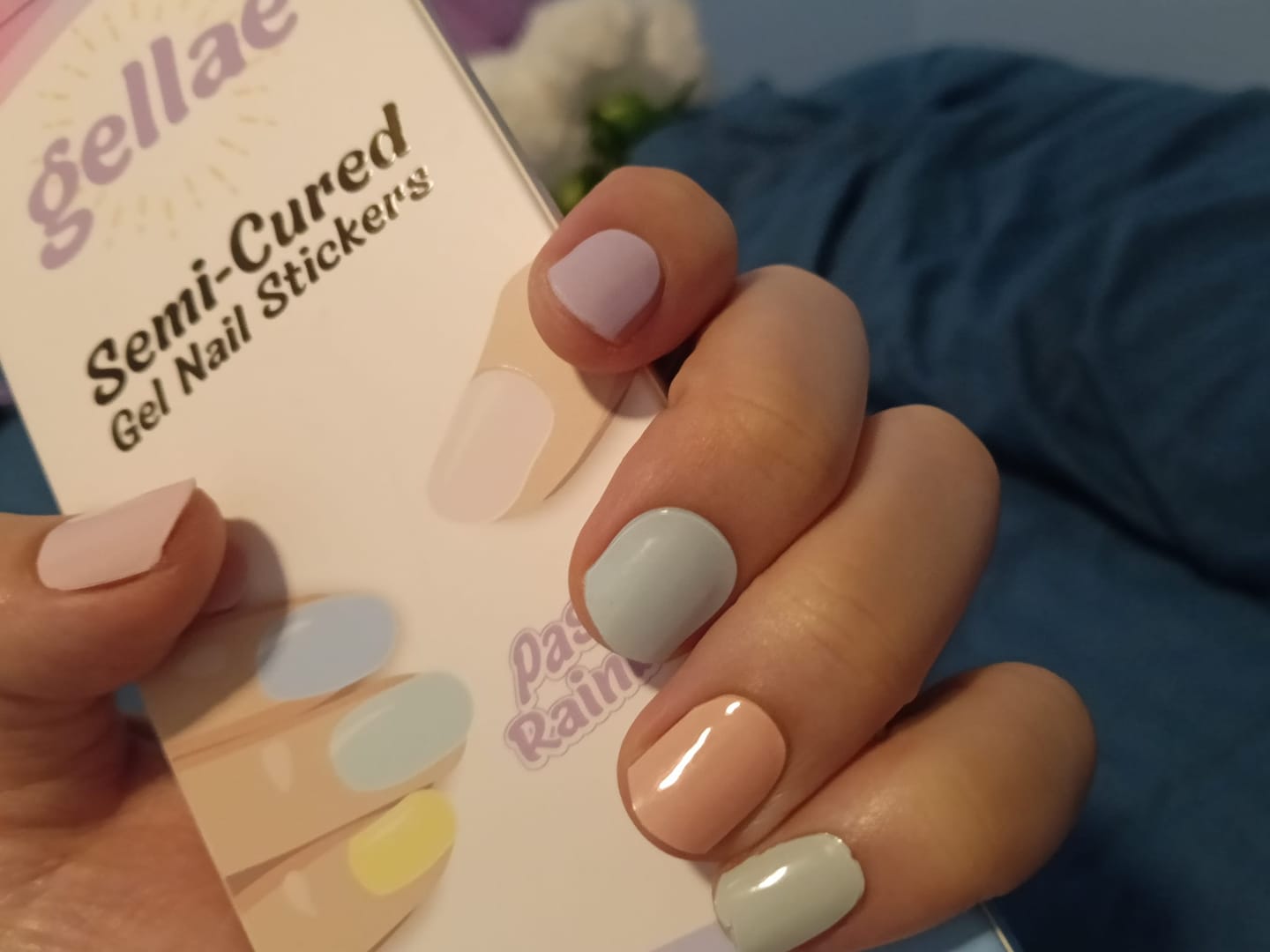 Customer photo review of Pastel Rainbow DIY Semicured Gel Nail Sticker Kit