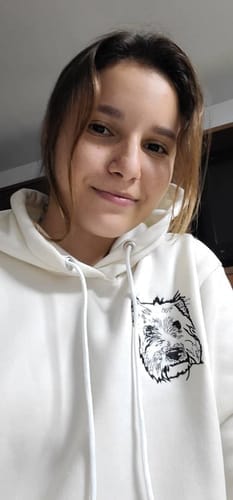 Customer photo review of Embroidered Pet Face and Pet Name on Sleeve Sweatshirt for Pet Lovers