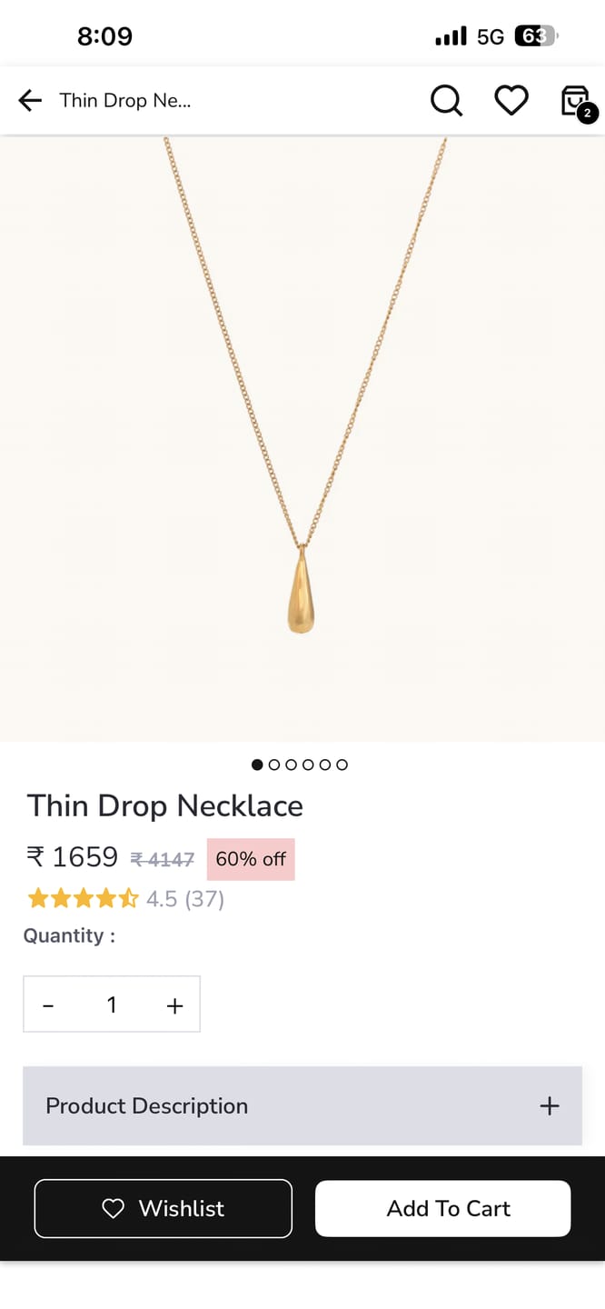 Customer photo review of Thin Drop Necklace