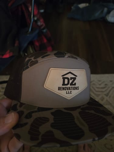 Customer photo review of Custom Leather Patch 7 Panel Trucker Hat - Richardson 168P