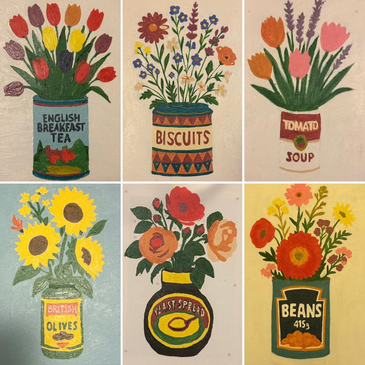 Customer photo review of 6 Mini Paintings - Flowers in Cans Set
