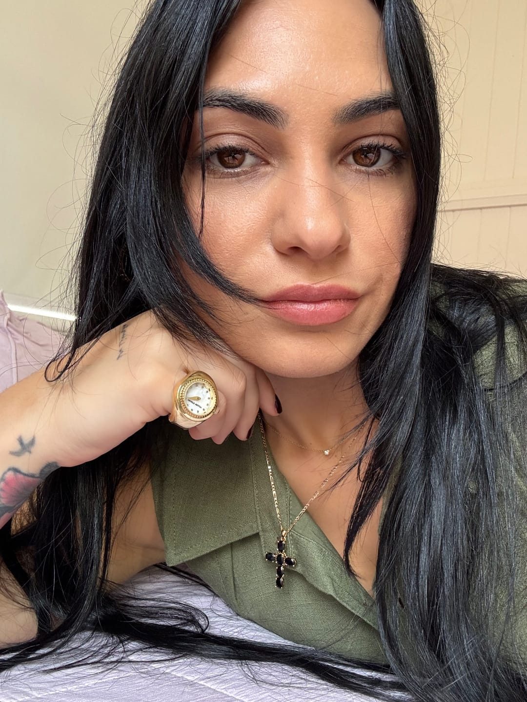 Customer photo review of Noir Cross Necklace