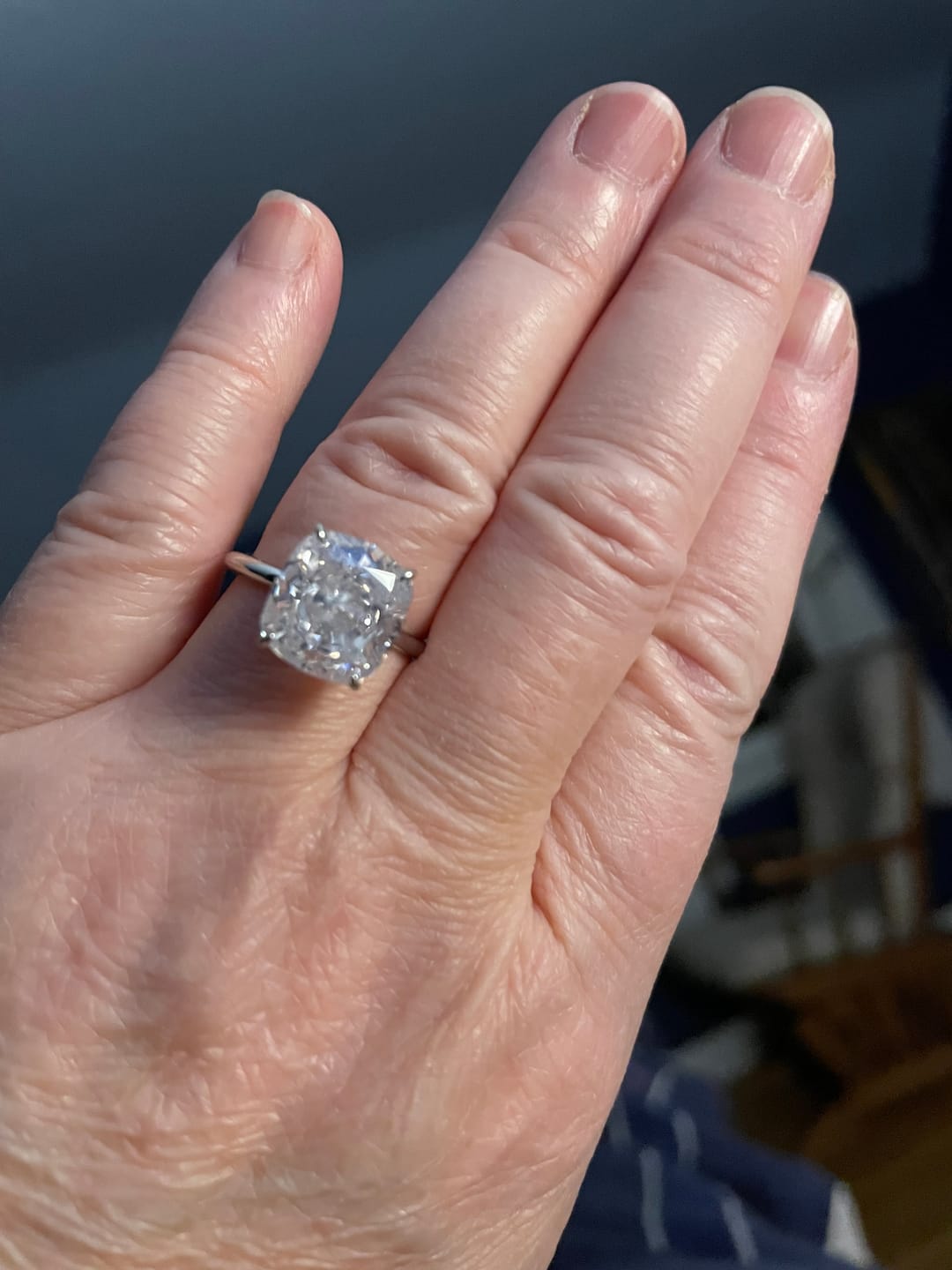 Customer photo review of S925 3.0Ct~6.0 Ct Cushion Cut Engagement Ring In Sterling Silver For Everyday Wear Travel Ring