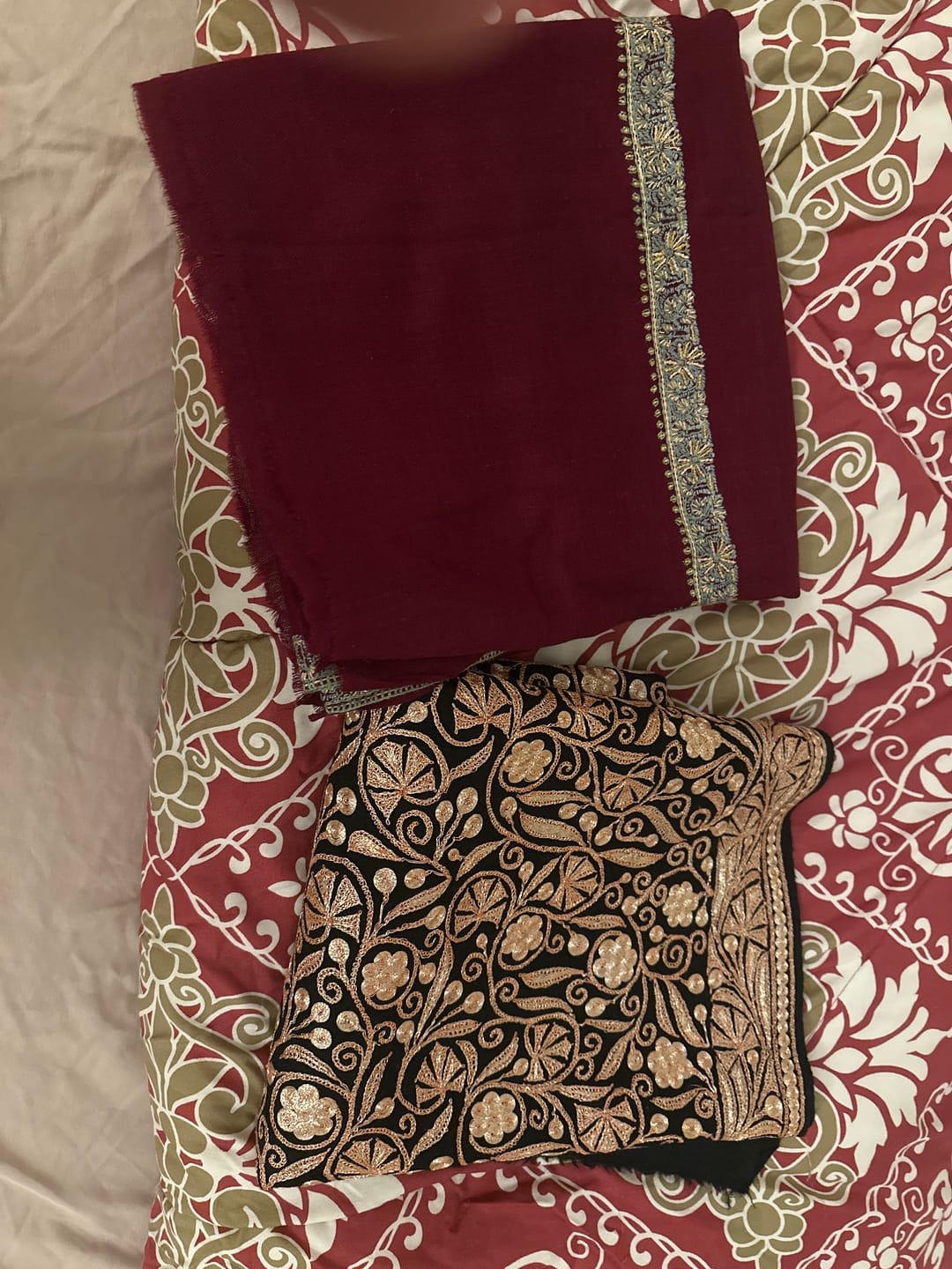 Customer photo review of Garnet Gleam — 2.5 Yards Sozni Hand-Embroidered Shawl