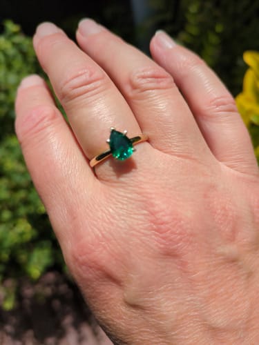 Customer photo review of Created Pear Emerald Ring in 9ct Yellow Gold