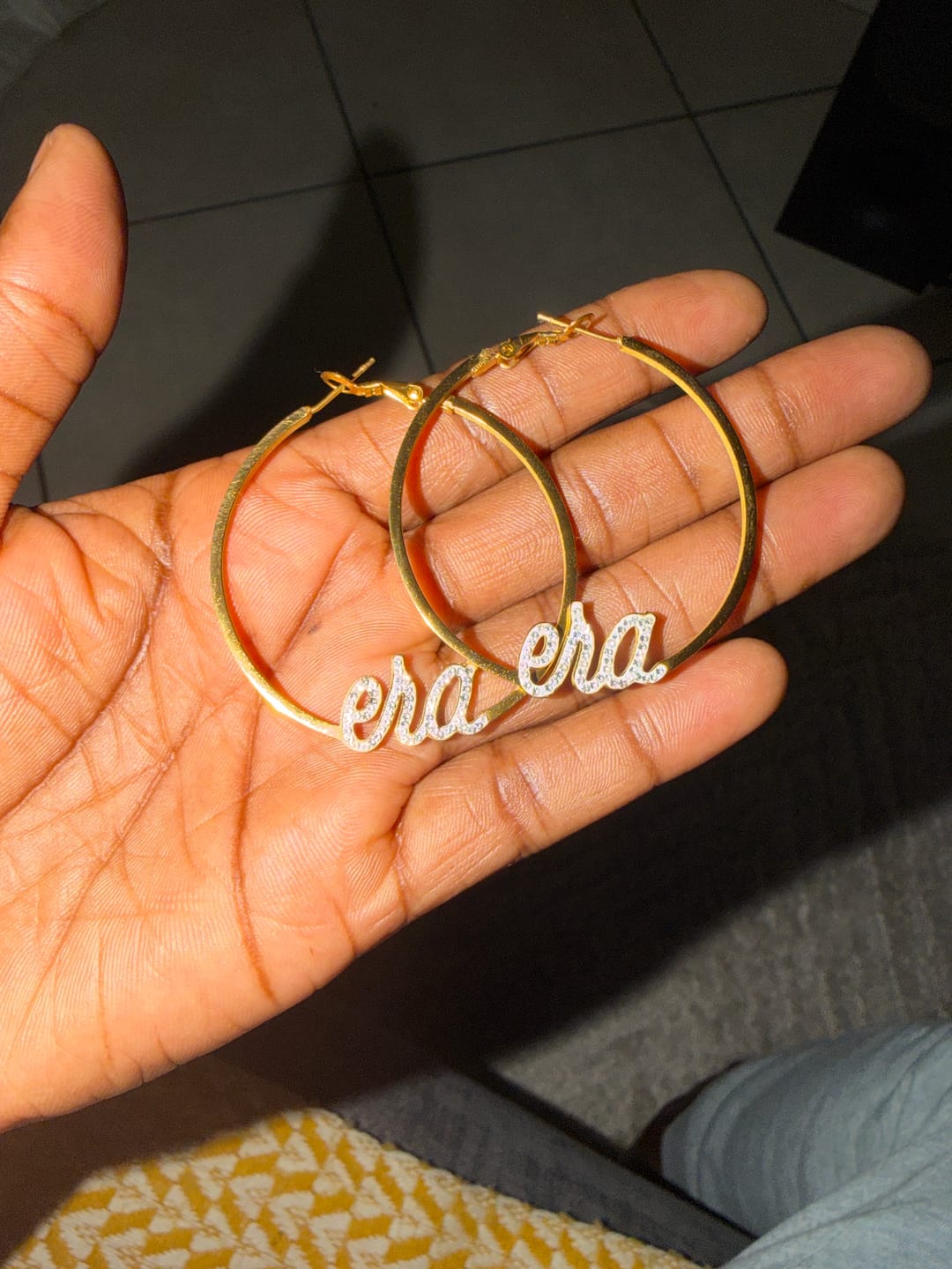 Customer photo review of Silver Precious Era Logo Hoops