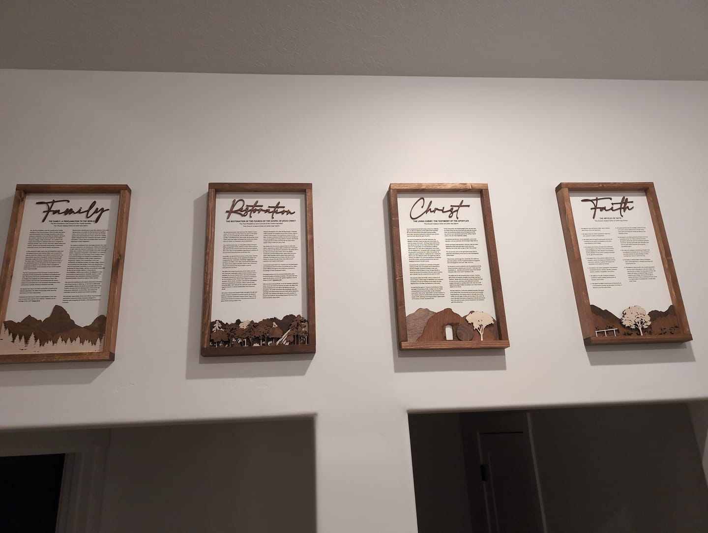 Customer photo review of 4-Piece Framed LDS Proclamation Signs With Beautiful Multi-layered Scenes