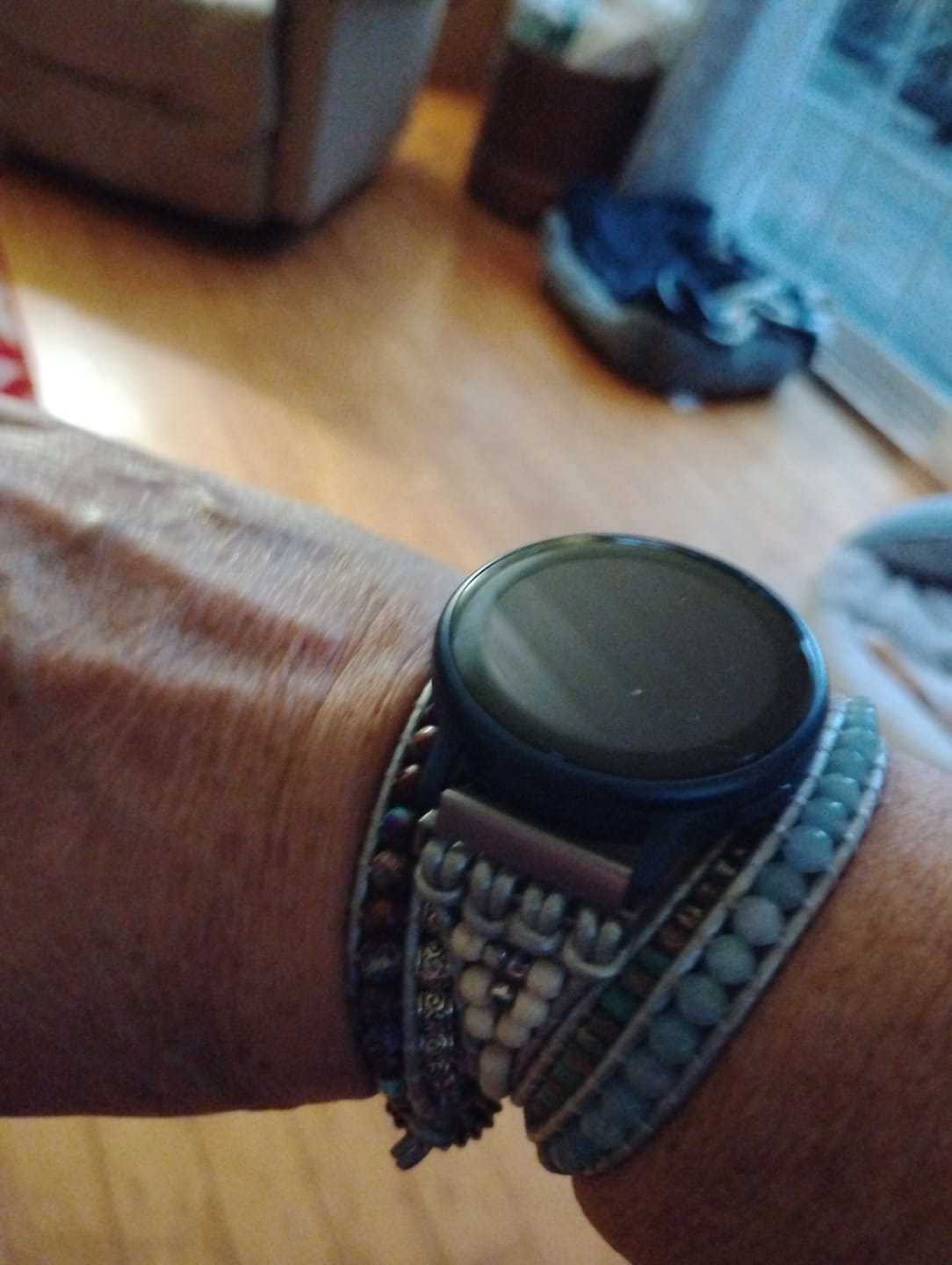 Customer photo review of Purple Jasper & Aqua Blue Bead Samsung / Garmin Watch Band