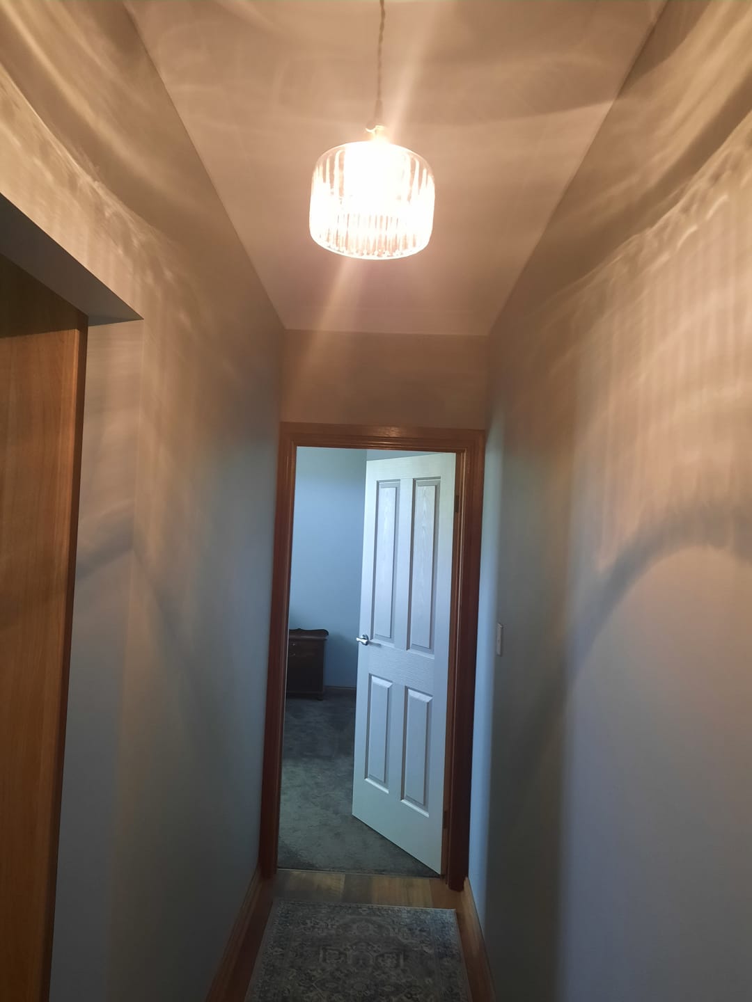 Customer photo review of Vintage Minimalist 1-Light Strip Patterned Glass Drum Round Pendant Light