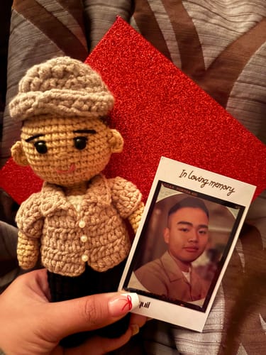 Customer photo review of Tranquil® - Personalized Crochet Doll with Photo Card (Christmas CUT-OFF: Nov 25th)