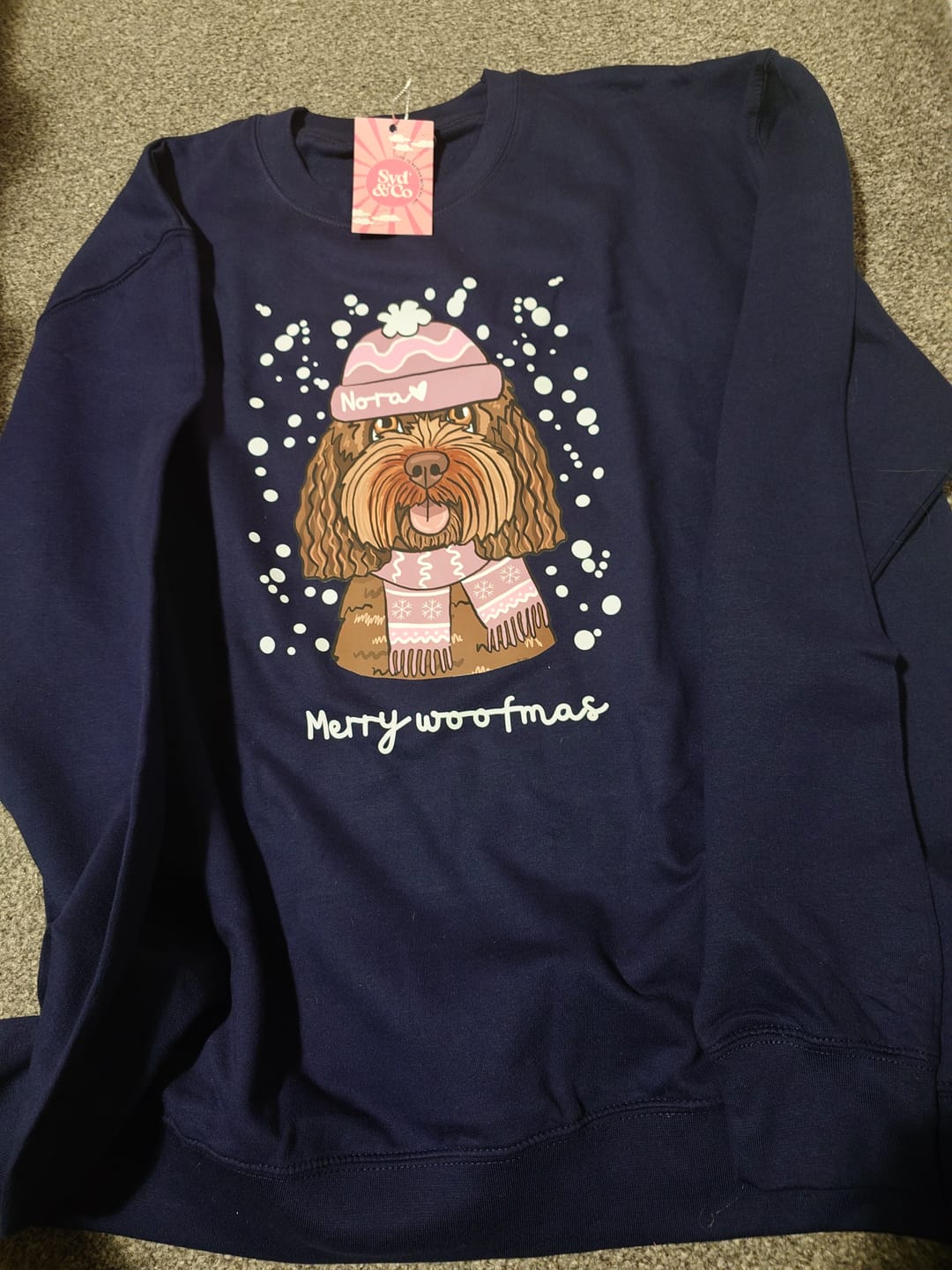 Customer photo review of Personalised Merry Woofmas Christmas Jumper
