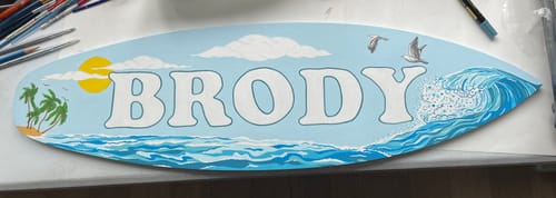 Customer photo review of Unfinished Wood Surfboard Shape - Surfing - Ocean - Beach - Nursery - Craft - up to 46" DIY