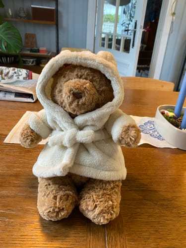 Customer photo review of Bartholomew Bear Bathrobe | Jellycat