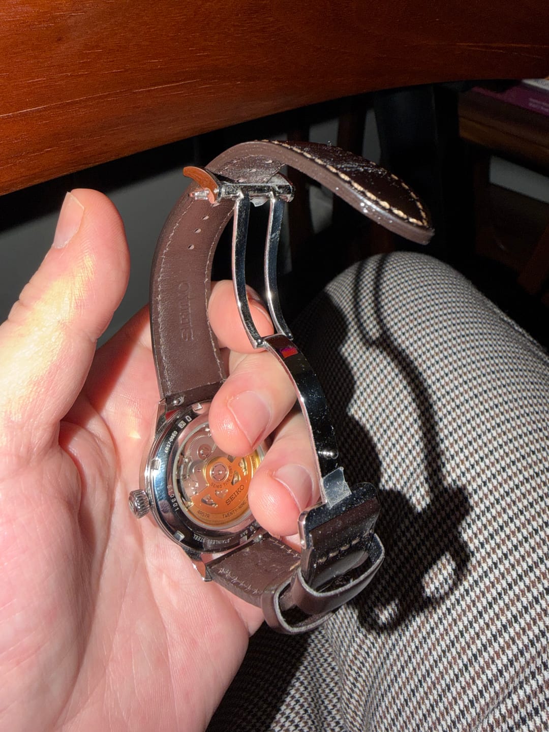 Customer photo review of Genuine Leather Calfskin Premium Watch Strap with Stainless Steel Deployant Butterfly Clasp