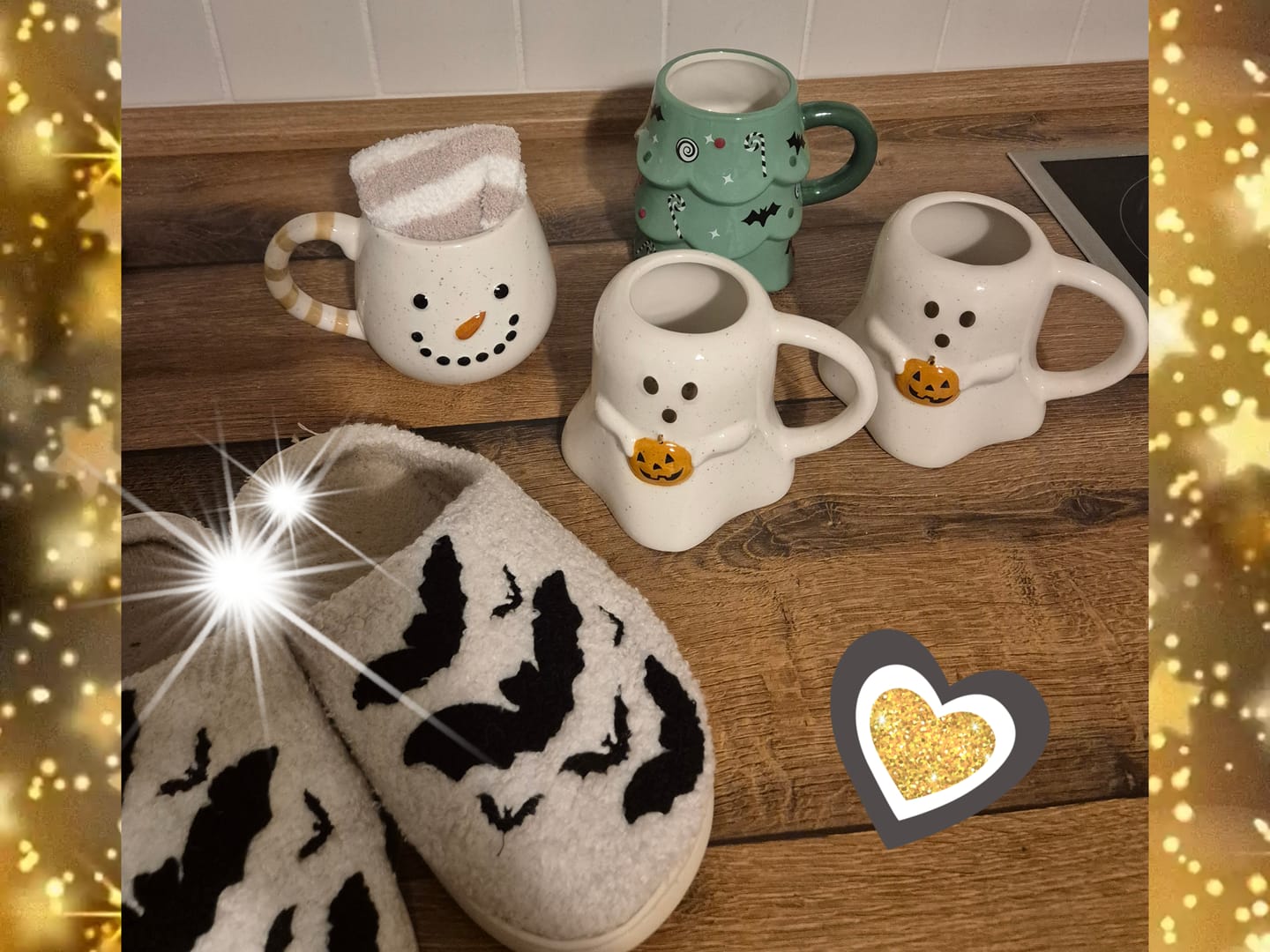 Customer photo review of Halloween Hausschuhe Weiß mit Fledermaus Motiv – Flauschige Plüsch Slipper