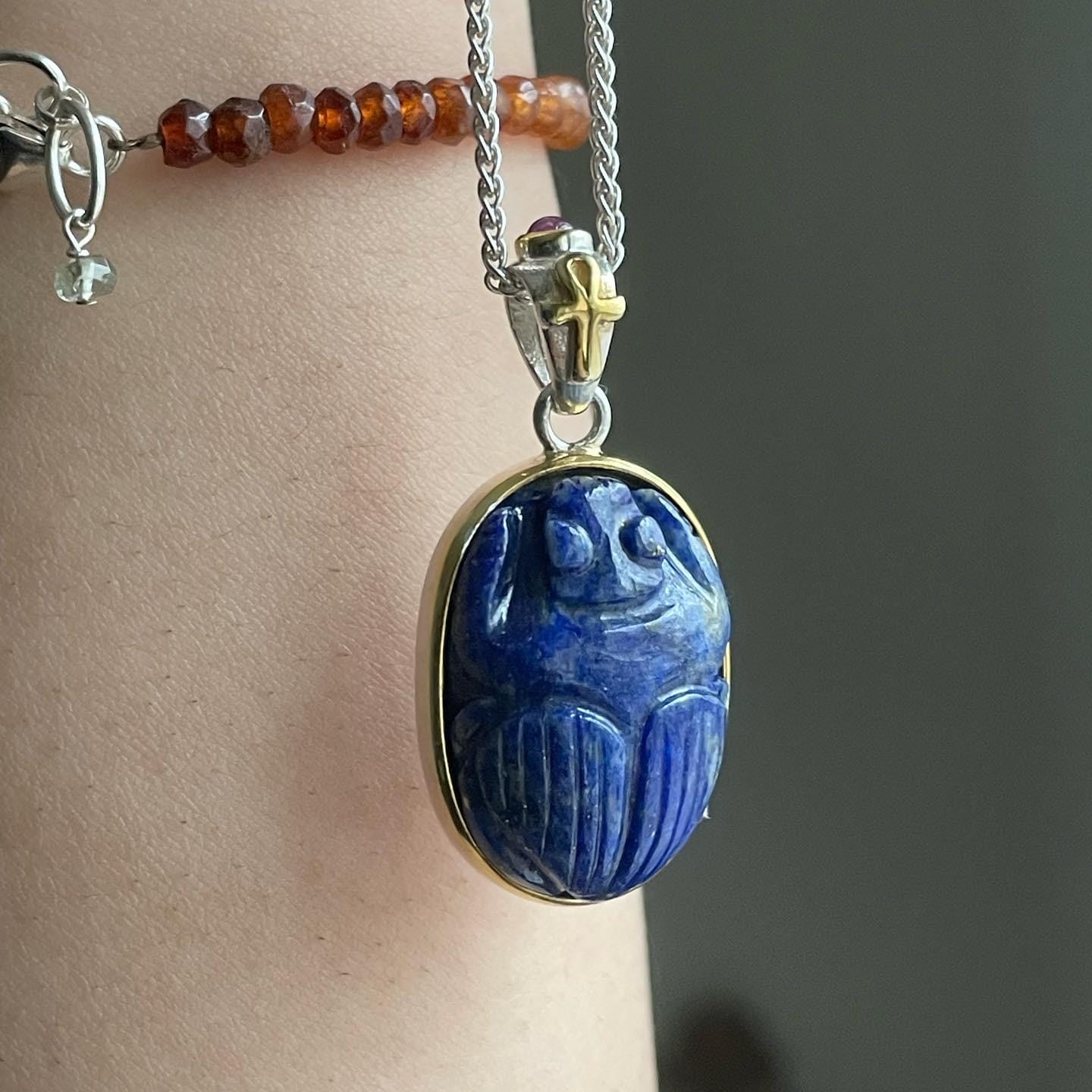 Customer photo review of Lapis Scarab Pendant