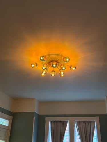 Customer photo review of Glam Bloom 12-Light Blue Glass Bubble Semi Flush Chandelier
