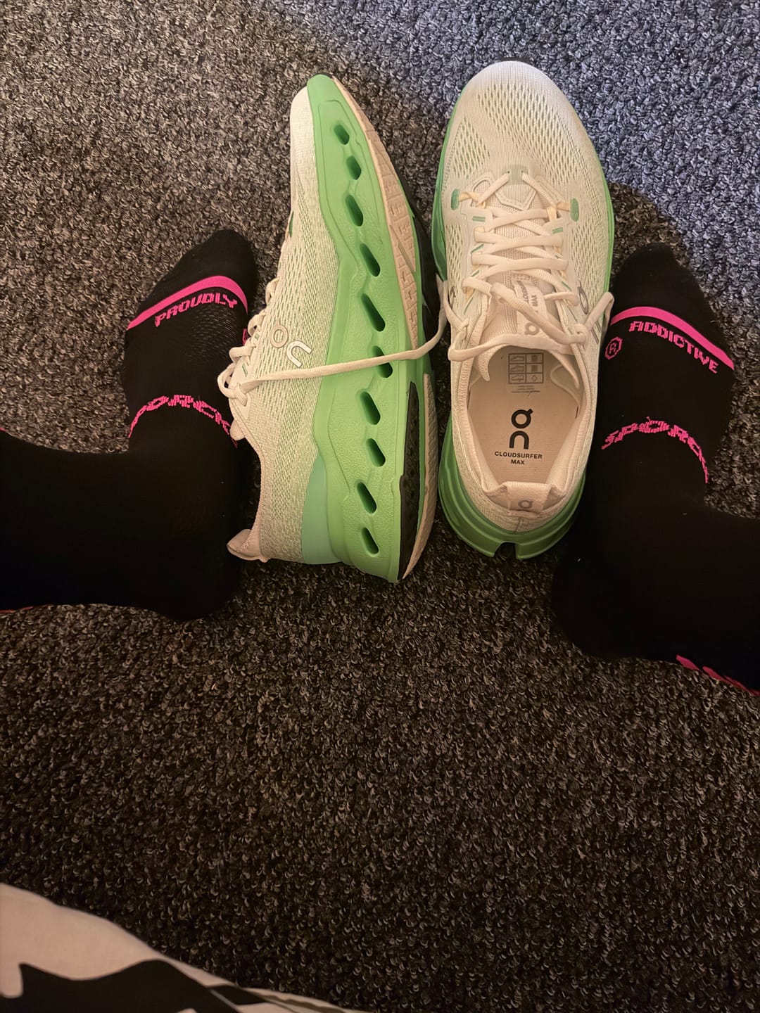 Customer photo review of On Cloudsurfer Max Men's Running Shoe - Ivory/Honeydew