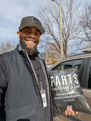 Customer photo review of Grey FARTS Hoodie – Neutral Tone Mental Health Sweatshirt