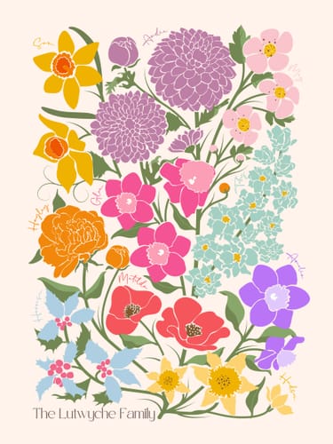 Customer photo review of 'In Bloom' Family Birth Flower Illustration