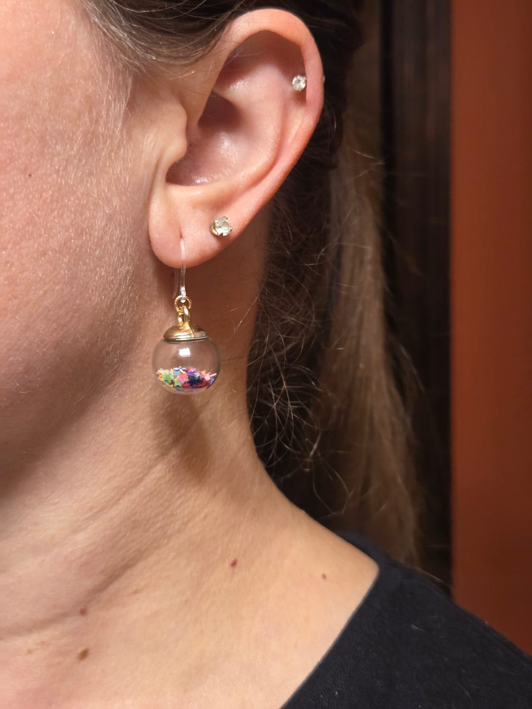 Customer photo review of Wish Upon a Star Dangles Hypoallergenic Earrings for Sensitive Ears Made with Plastic Posts