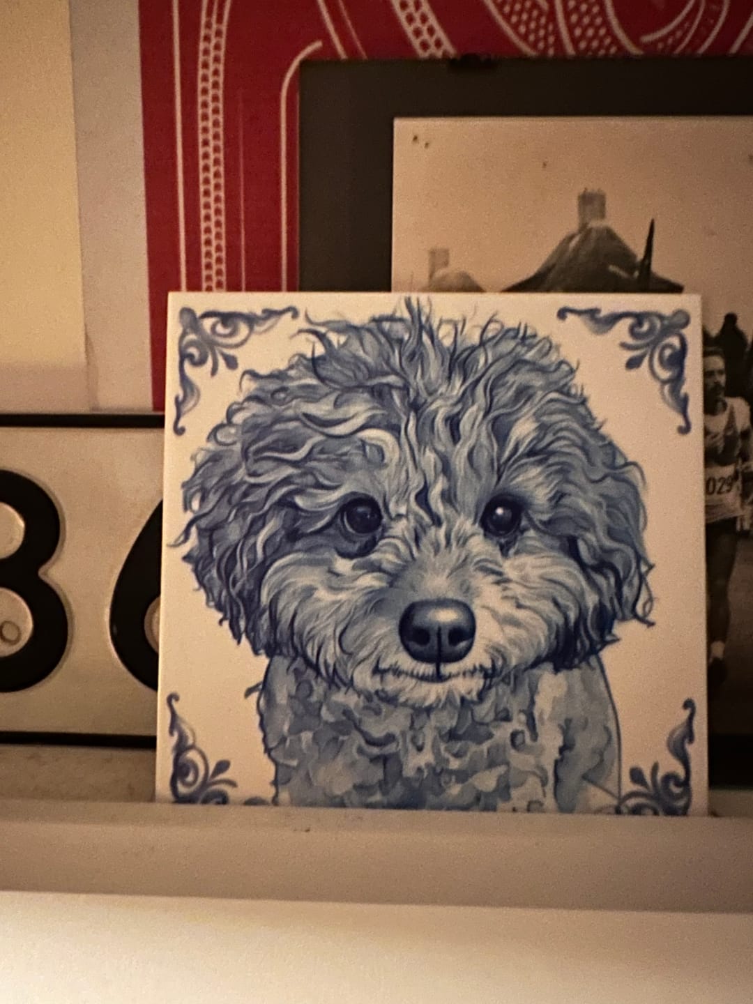 Customer photo review of Delfts Blauw tegeltje bedrukken met jouw eigen huisdier