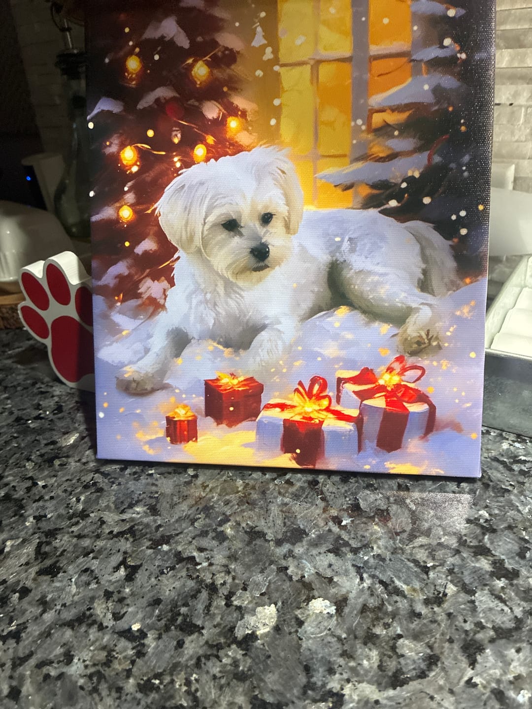 Customer photo review of Christmas-themed Custom Pet Portrait