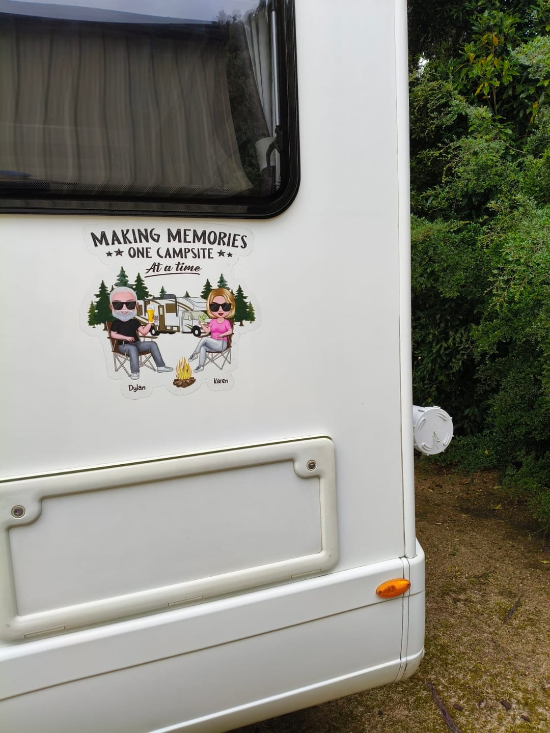 Customer photo review of Camping Partners For Life Doll Couple Sitting Personalized RV Decal