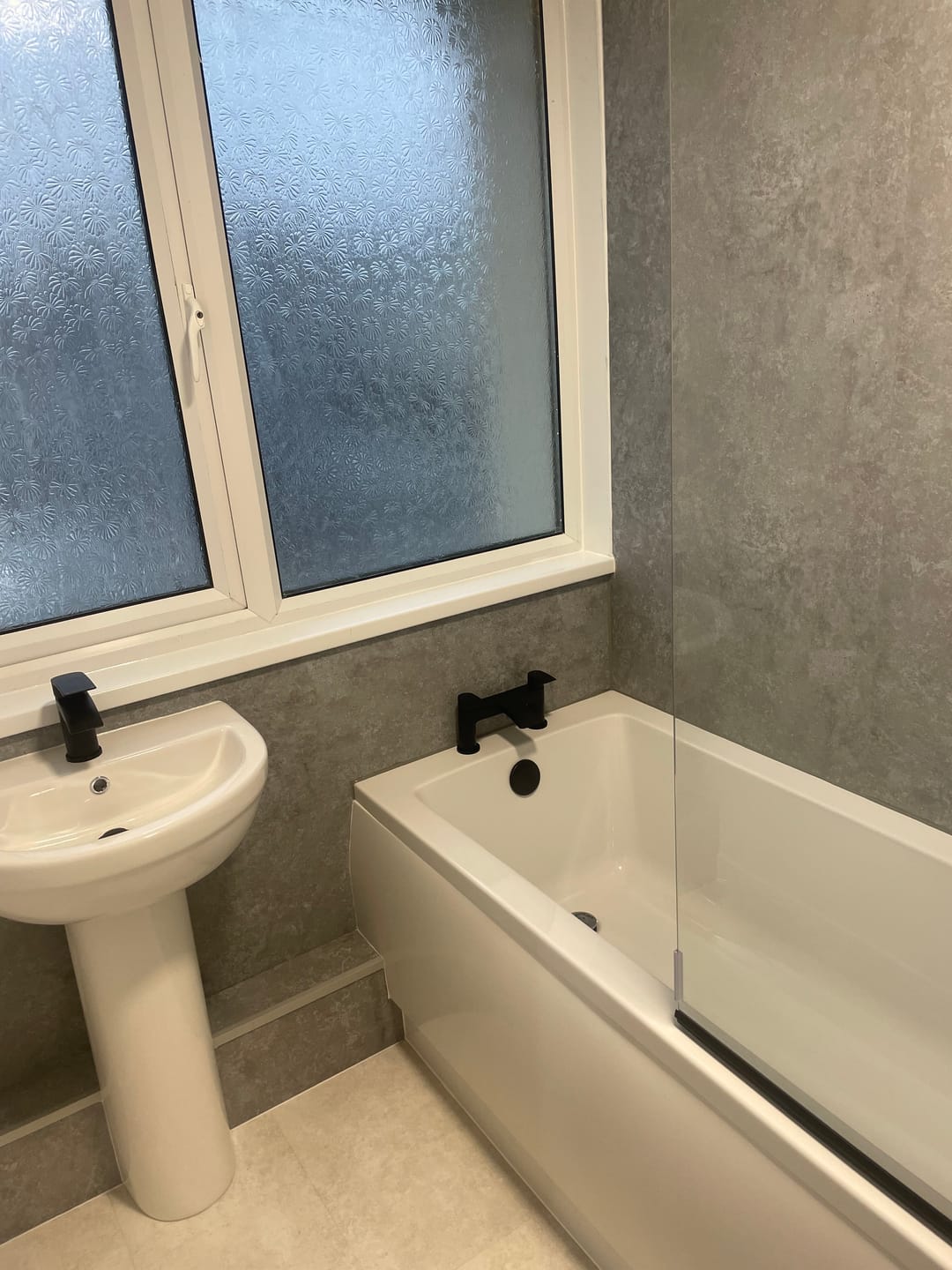 Customer photo review of Premium Grey Concrete Matt Shower Wall Panel – 1M x 2.4M