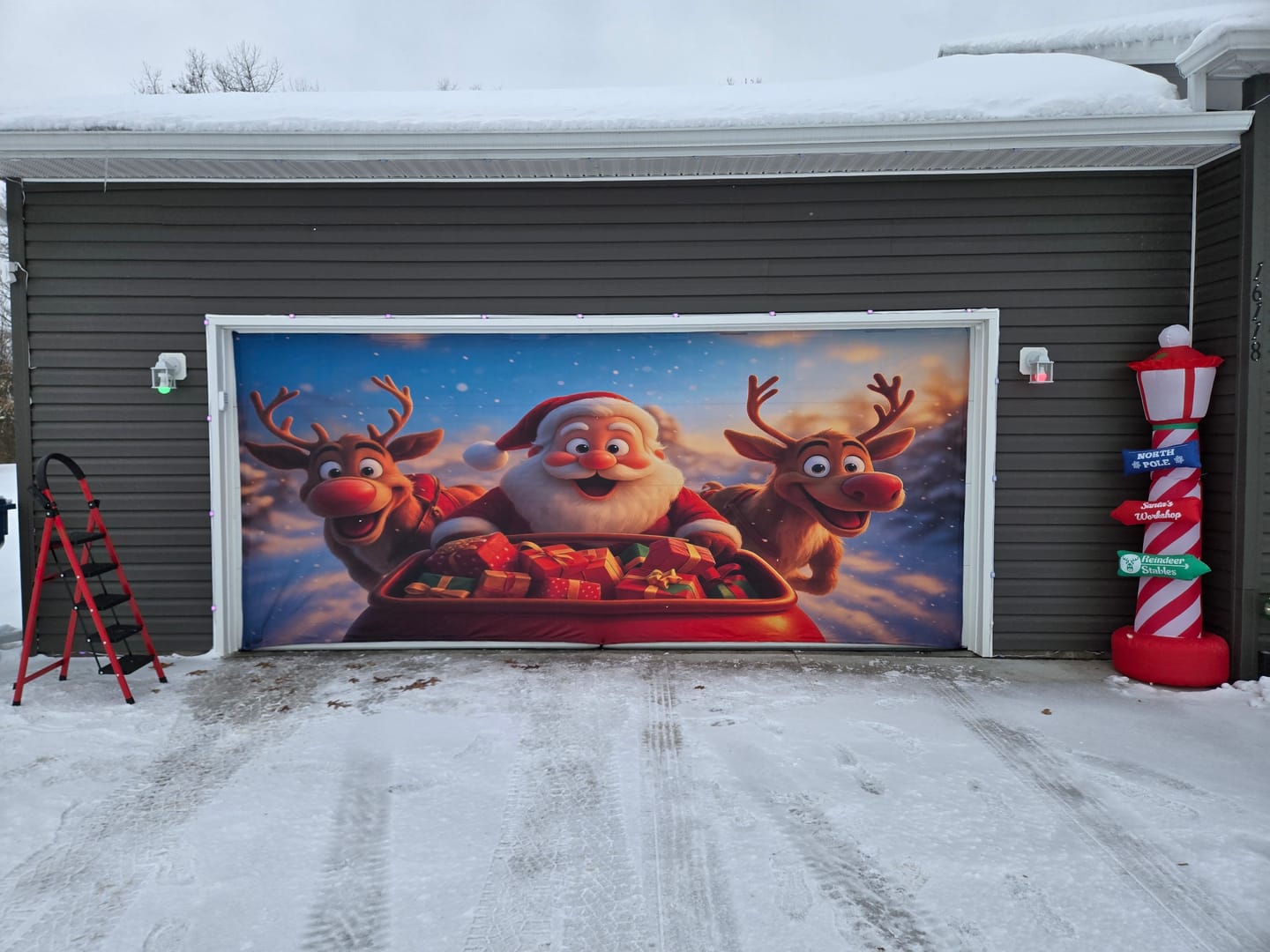 Customer photo review of Santa’s Joyful Ride – Christmas Garage Door Cover